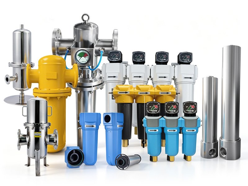 Compressed air filter housings arranged together
